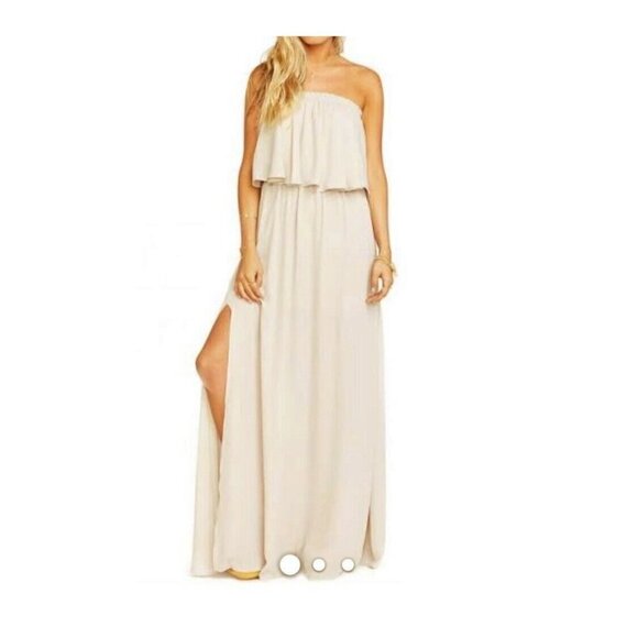 NWT Show Me Your Mumu Hacienda Maxi Dress SMALL Show Me The Ring Crisp beige - Picture 2 of 12